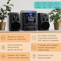 Franklin - Impianto stereo, impianto compatto, impianto musicale, Giradischi, Lettore per 3 CD, Doppio mangiacassette, Bluetooth, Sintonizzatore per radio FM