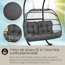 Fauteuil suspendu Biarritz Double, Deux places, mouvement de balancement  relaxant, Extérieur & Intérieur, coussin d'assise moelleux en polyester, boule d'assise en polyrotin et nylon, pied stabl Biplace