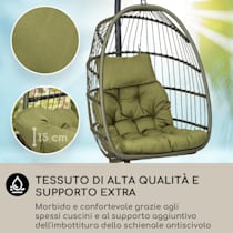 Biarritz Individuelle - Poltrona sospesa, Monoposto, Rilassante dondolio, Al chiuso e all'aperto, Morbido cuscino in poliestere, Telaio a sfera  in polyrattan e nylon, Stabile supporto in allumin Monoposto