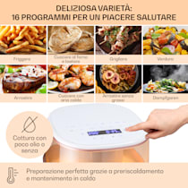 Air Bloom Friggitrice ad aria calda con funzione vapore, Potenza: 1500 W, Volume: 7,5 litri, Touch Control, 16 programmi, Temperatura: 40 - 200 °C, Timer di accensione