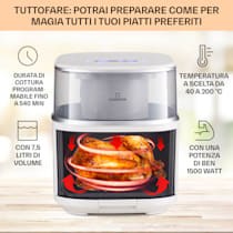 Air Bloom Friggitrice ad aria calda con funzione vapore, Potenza: 1500 W, Volume: 7,5 litri, Touch Control, 16 programmi, Temperatura: 40 - 200 °C, Timer di accensione