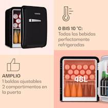 Mini nevera retro Audrey Mini nevera para bebidas, Clase de eficiencia  energética F, 48 litros, 2 niveles, Temperatura de refrigeración: 0 - 10  °C, Concepto VintAge: estilo retro de los años 50, 48 L