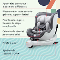 Swivel 360 Protect Siège auto pour enfant, 0-4 ans, Système de fixation  ISOFIX, appui-tête, Système de ceinture à 5 points, Axe pivotant : à  360°, testé & approuvé : UN ECE Reg. R44/04