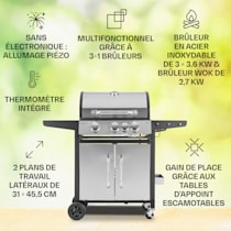 Ustensiles pour barbecue en inox de 45 cm de long - x3