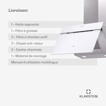 Klarstein Alina 3.0 60, Hotte aspirante, 3 vitesses, Wi-Fi, Air évacué  ou recyclé 60 cm