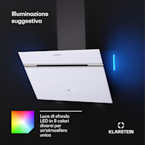 Clara 60 Cappa aspirante, Cappa senza testa, Montaggio a parete, 509  m³/h, CEE: A++, Touch, Display a LED, Frontale in vetro di sicurezza, Illuminazione del piano cottura, Luce ambientale RGB 60 cm