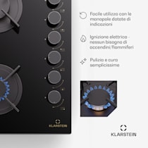 Klarstein Goldflame 6 - Piano cottura a gas, 6 fuochi, Side-Control