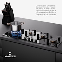 Klarstein Goldflame 5 Cocina a gas con 5 fogones de latón y vitrocerámica  de color negro