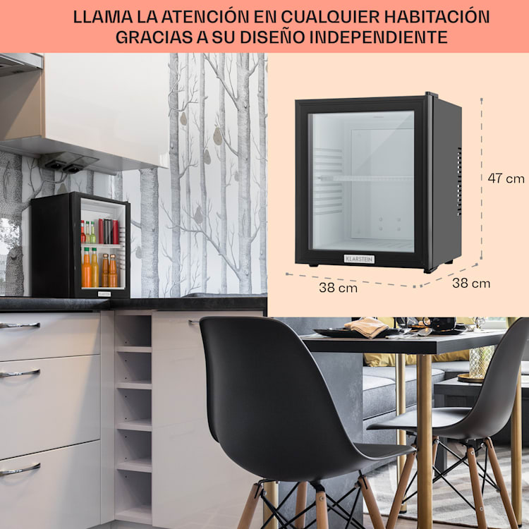 KLARSTEIN Happy Hour Mini Nevera para Dormitorio, Nevera Pequeña para  Bebida y Comida, Neveras Pequeñas Iluminación Interior, Estantes  Ajustables