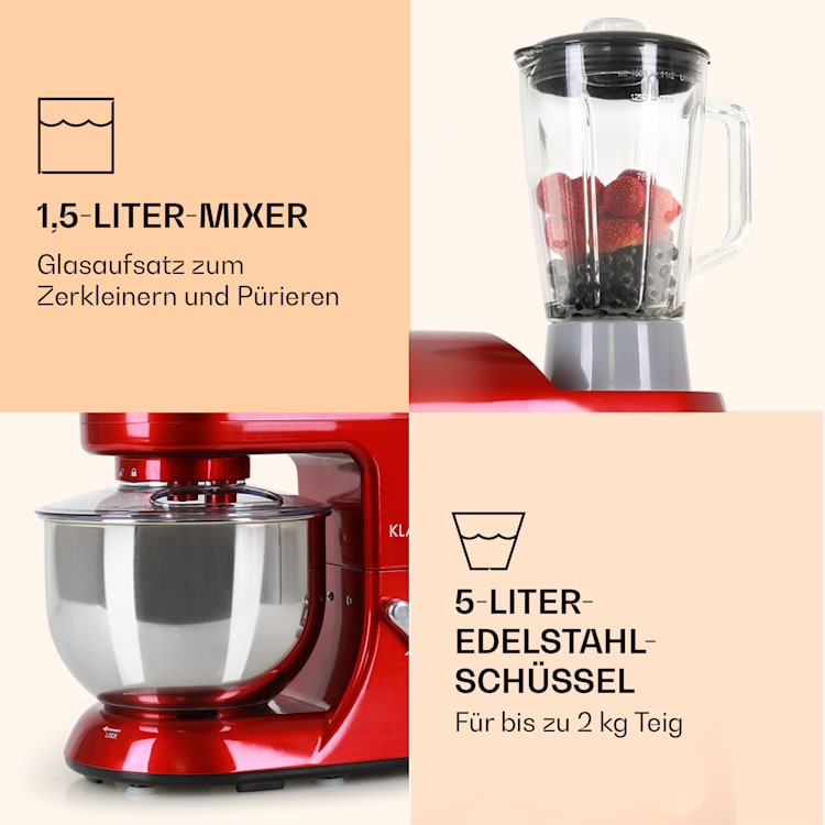 Lucia robot da cucina 3 in 1, 1800 W / 2,7 PS 5 litri in acciaio inossidabile senza BPA Rosso