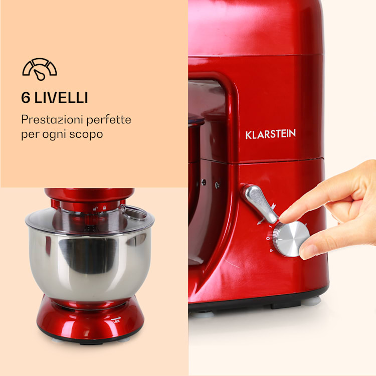 Lucia robot da cucina 3 in 1, 1800 W / 2,7 PS 5 litri in acciaio inossidabile senza BPA Rosso