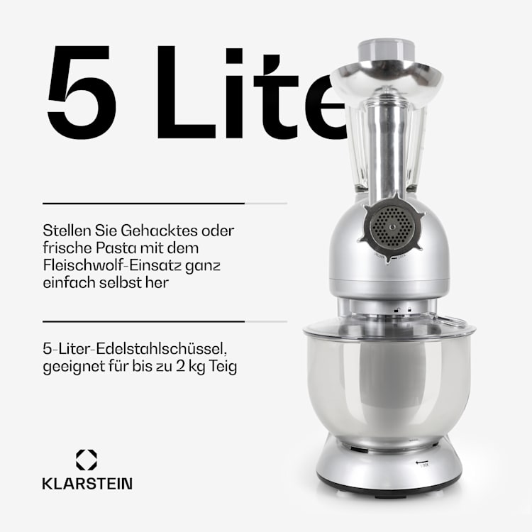 Lucia Robot ménager 3-en-1 1800 W / 2,7 ch 5 l Acier inoxydable sans BPA Argent Métallisé