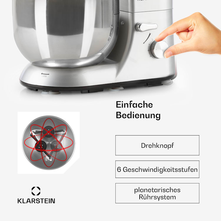 Lucia Robot ménager 3-en-1 1800 W / 2,7 ch 5 l Acier inoxydable sans BPA Argent Métallisé