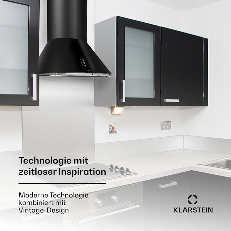 Lumio Primo Retro-Dunstabzugshaube 60cm 490 m³/h LED-Leuchten Matt-Schwarz