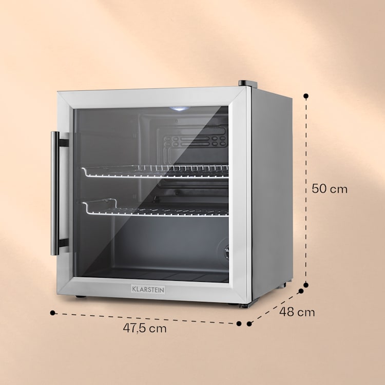 Beersafe L - Frigorifero, 47 litri, 2 ripiani, sportello panoramico in vetro, acciaio inox 47 Ltr | Acciaio inox