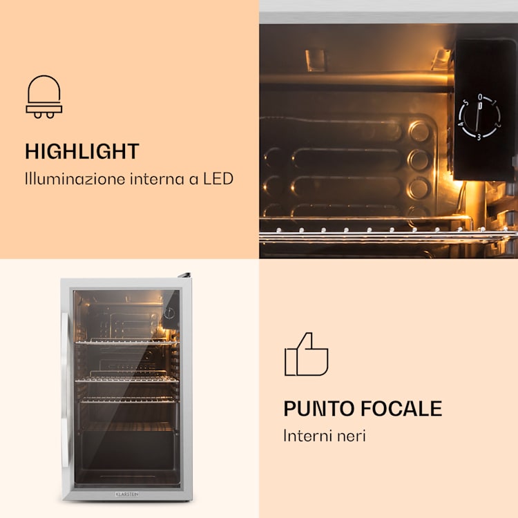 Beersafe XXL - Frigorifero, 80 litri, 3 ripiani, sportello panoramico in vetro, acciaio inox 80 Ltr | Acciaio inox