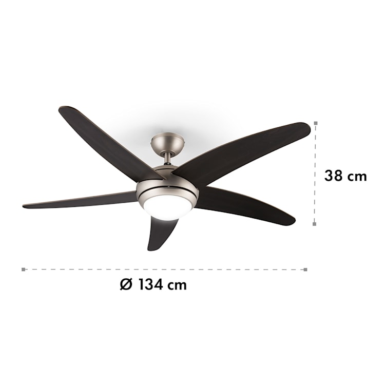 Bolero Ventilatore a Soffitto 2in1 134cm Luce 55W Pale in Noce Telecomando 134 cm (stanze 13–25 m²) | Telecomando | Noce