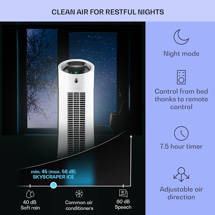 Skyscraper Ice - Ventilatore e raffrescatore evaporativo 4 in 1, 210 m³/h, oscillazione, portatile, telecomando 180 m³/h | No | Bianco