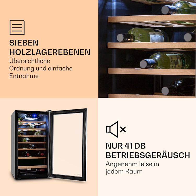 Vinamour 26 Uno Weinkühlschrank 26 Flaschen 88 Liter Edelstahl LED 26 Flaschen | 1 Kühlzone | Edelstahl