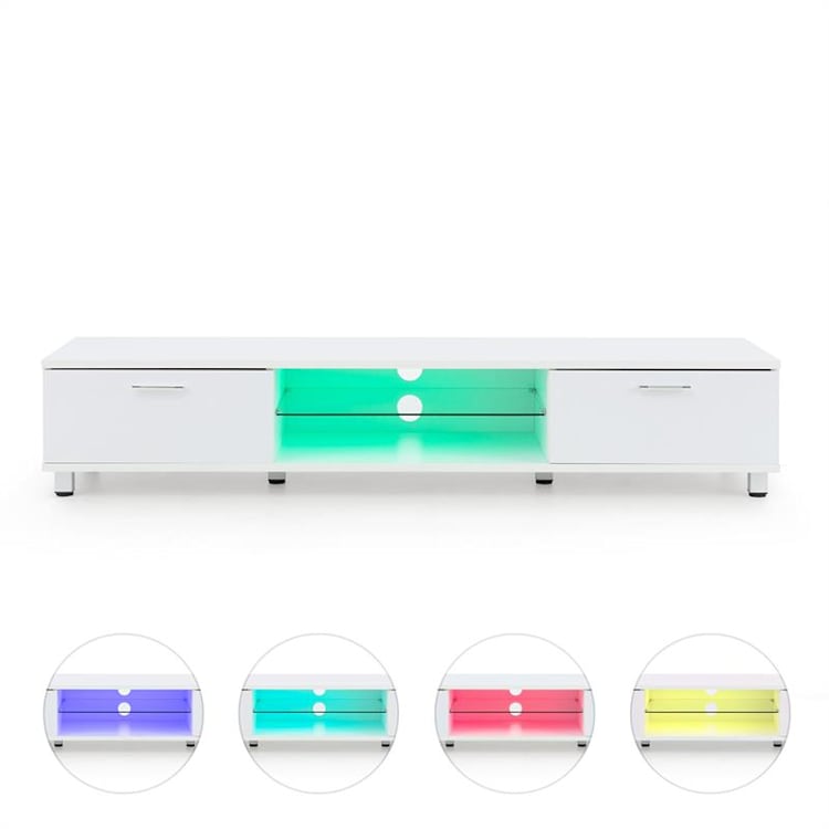 Keira Lowboard, TV stol, beli, s LED osvetlenjem, promjena boja 