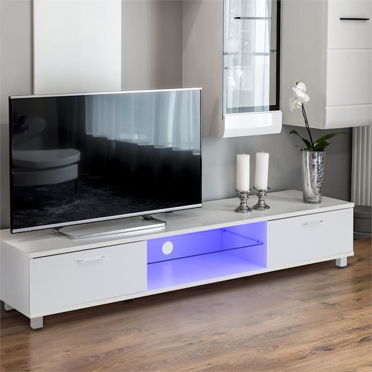 Keira Lowboard, TV stol, beli, s LED osvetlenjem, promjena boja 