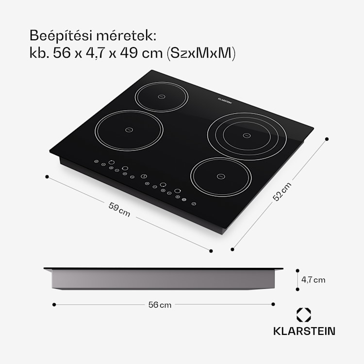 Virtuosa, beépített főzőlap, 6500 W, 59 x 52 cm, üvegkerámia 