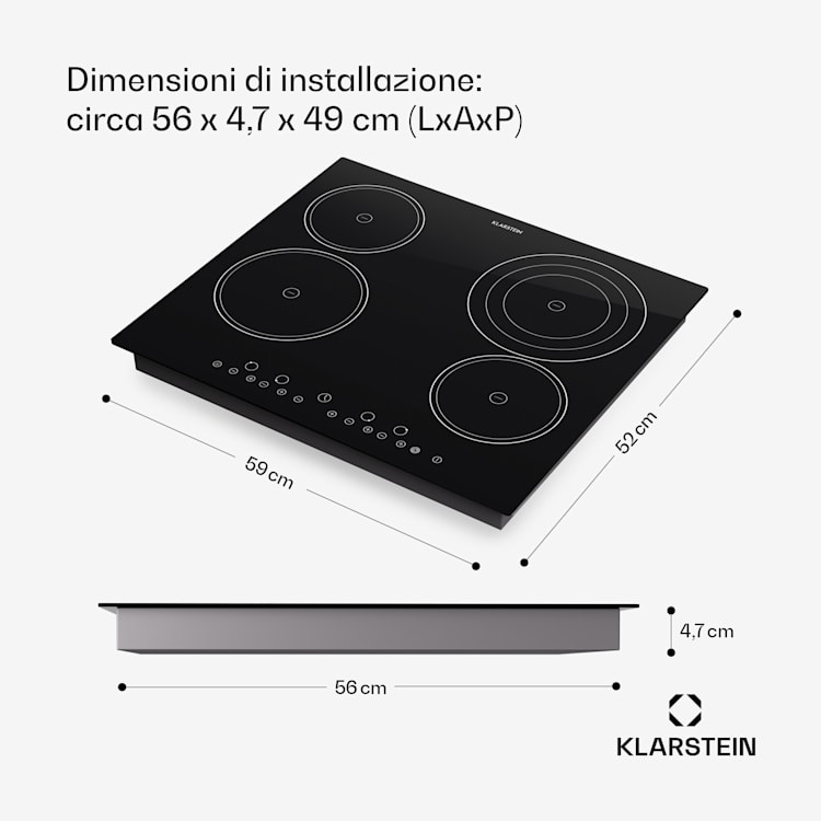 Virtuosa Piano Cottura Vetroceramica 6500W 59x52cm 4 Zone 
