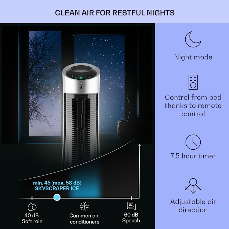 Skyscraper Ice 4-in-1 Rafraîchisseur d'air et  Ventilateur 210 m³/h 30 W Oscillation mobile Télécommande 180 m³/h | Non | Noir