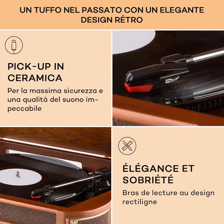 Belle Epoque 1908 DAB - Impianto stereo rétro, giradischi, DAB+ CD-Player / DAB-Radio | Legno di ciliegio