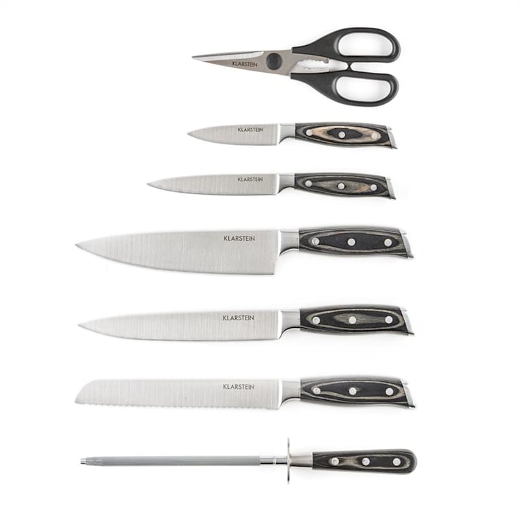 Katana 8 Set Coltelli 8 pz. Forbice Acciaiolo Ceppo Portacoltelli 