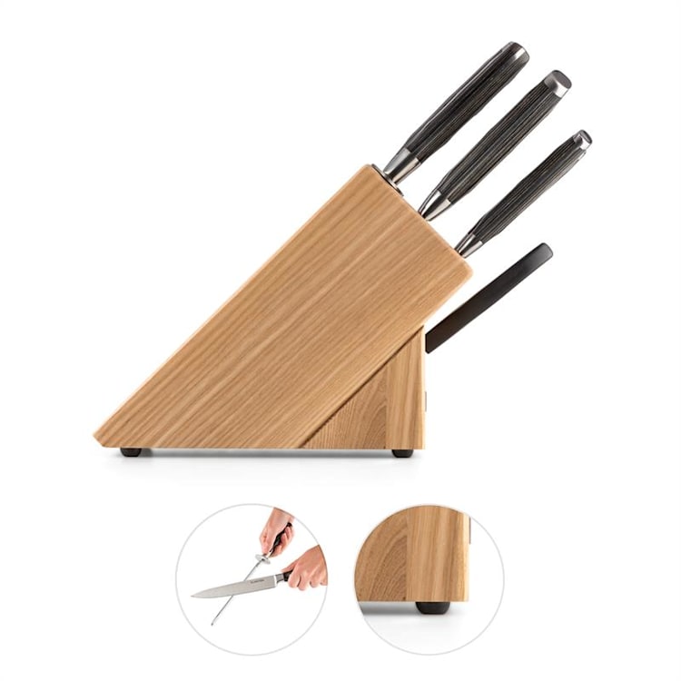 Katana 8 Set Coltelli 8 pz. Forbice Acciaiolo Ceppo Portacoltelli 