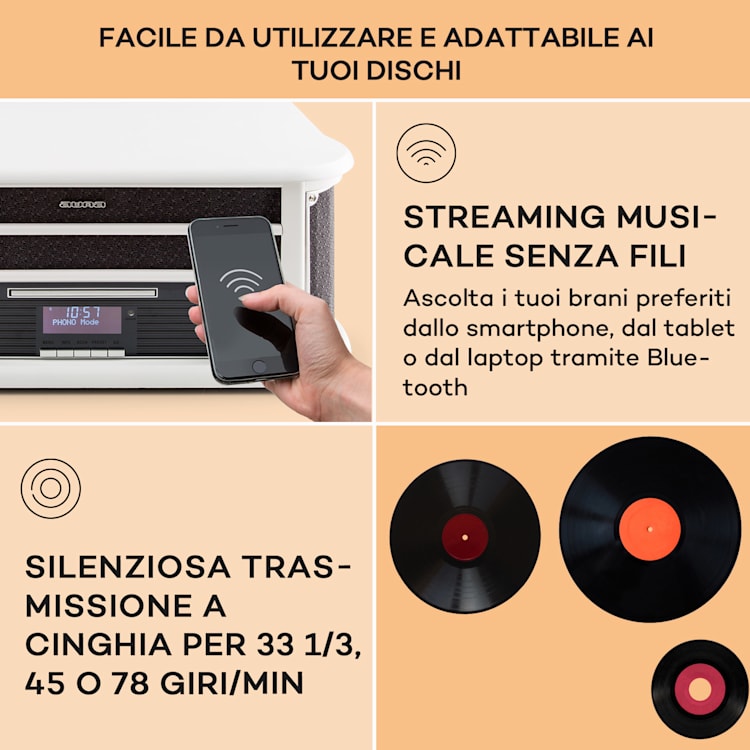 Belle Epoque 1908 DAB - Impianto stereo rétro, giradischi, DAB+, Bluetooth bianco | CD-Player / Bluetooth / DAB Radio