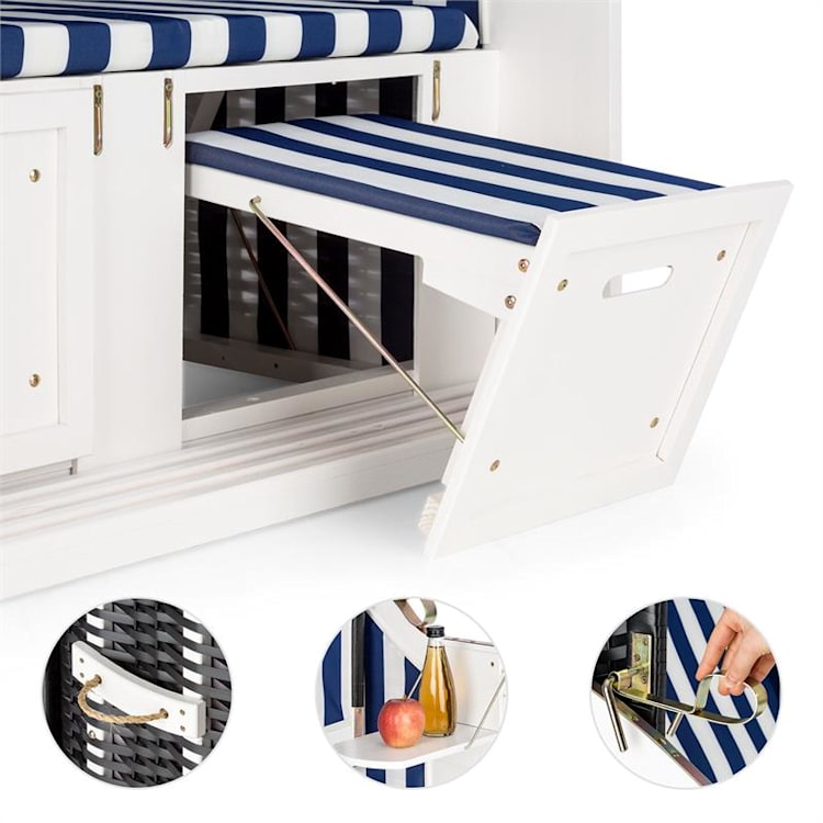 Hiddensee Cabina Sdraio XL 2 Posti a strisce blu/bianco Bianco / Multi