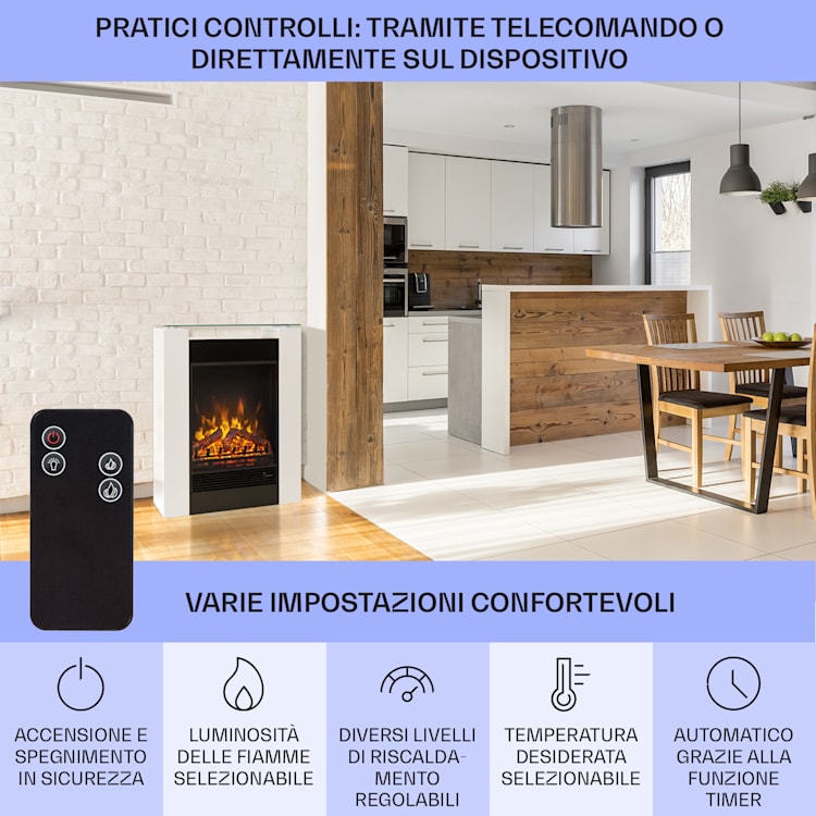 Studio 5 Camino elettrico 900/1800 W Telecomando Bianco