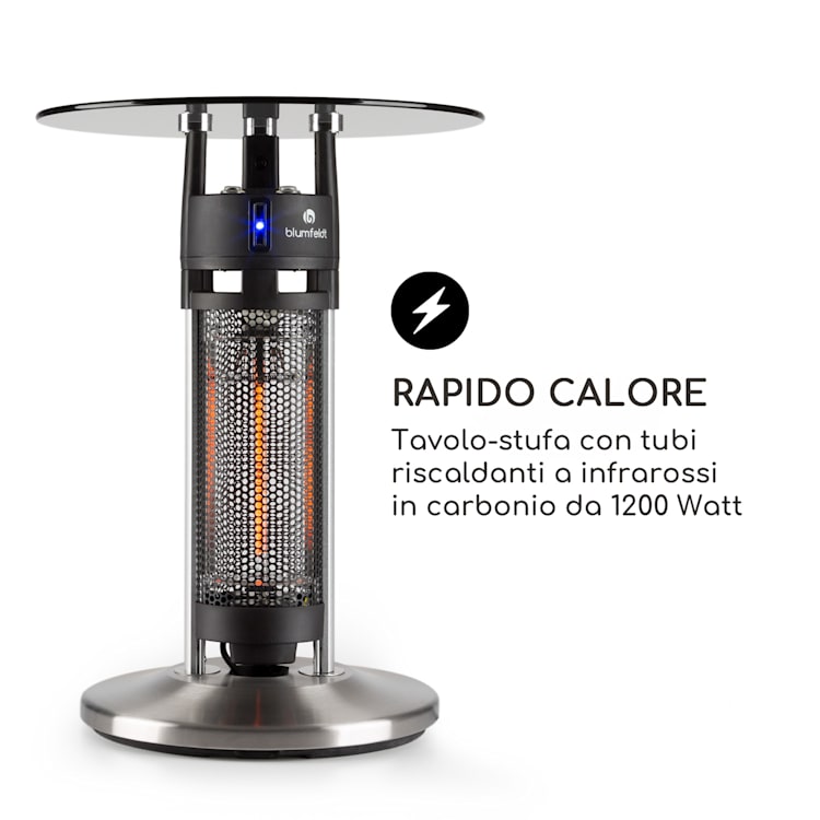 Primal Heat 65 Tavolo Bistrò Elemento Riscaldante Carbonio IR 1200 W LED 65 cm Vetro 