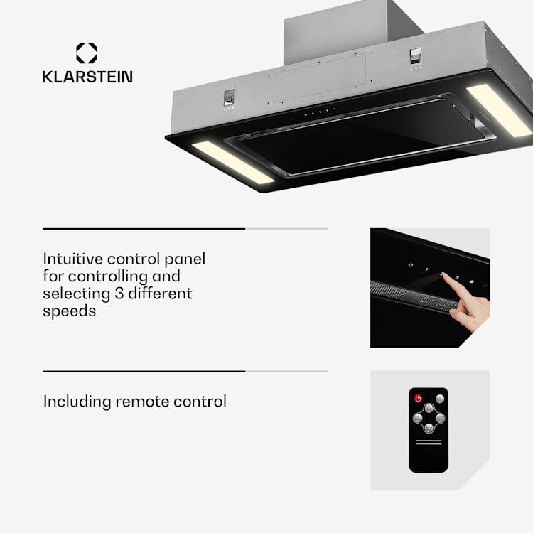 Remy ceiling hood 90 cm 619 m³/h 230W 3 levels remote control Without replacement filter | Black
