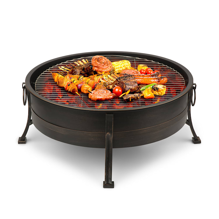 Catania 2-in-1-Feuerschale Ø80cm Funkenschutz Ø70cm Grill Stahl antik Antik-Schwarz