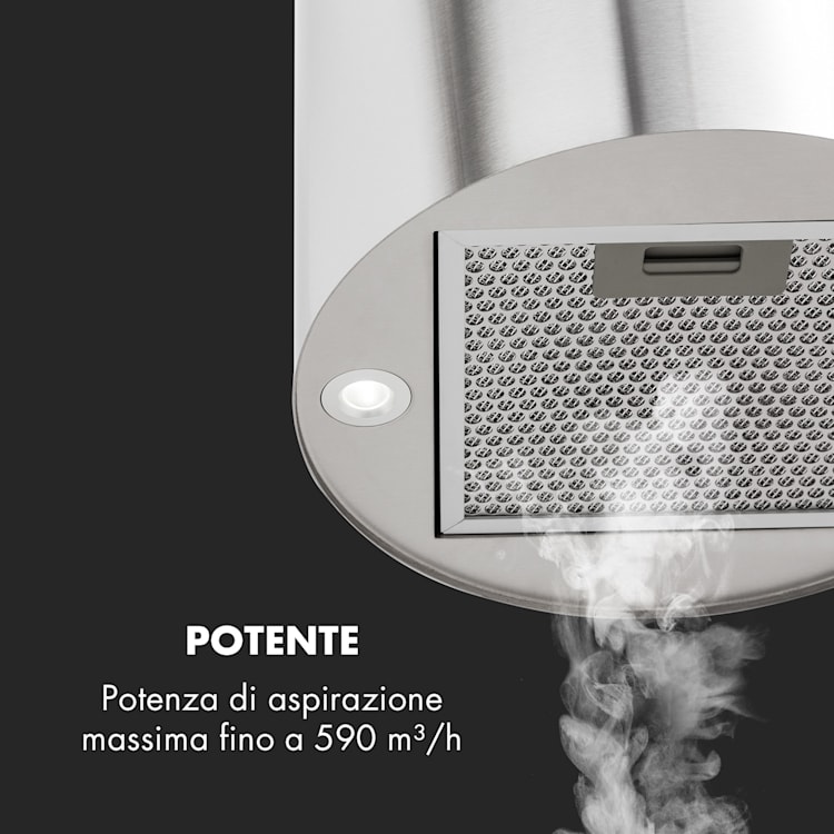 Barett - Cappa aspirante a isola, Ø 35 cm, ricircolo, 558 m³/h, LED, filtri ai carboni attivi Acciaio inox