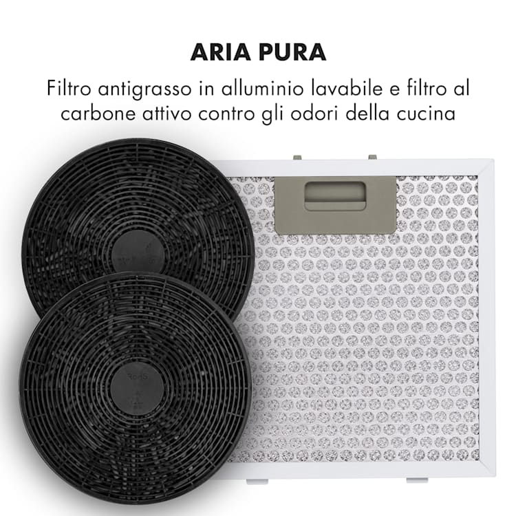 Barett - Cappa aspirante a isola, Ø 35 cm, ricircolo, 558 m³/h, LED, filtri ai carboni attivi Acciaio inox