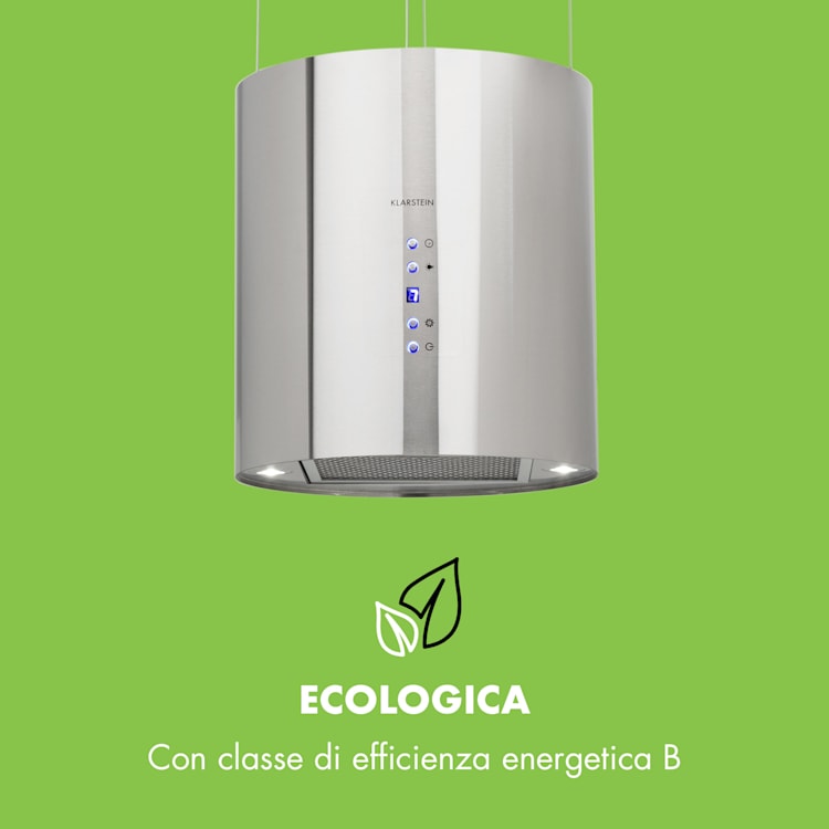 Barett - Cappa aspirante a isola, Ø 35 cm, ricircolo, 558 m³/h, LED, filtri ai carboni attivi Acciaio inox
