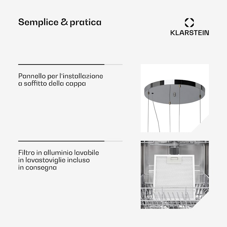 Barett - Cappa aspirante a isola, Ø 35 cm, ricircolo, 558 m³/h, LED, filtri ai carboni attivi Bianco