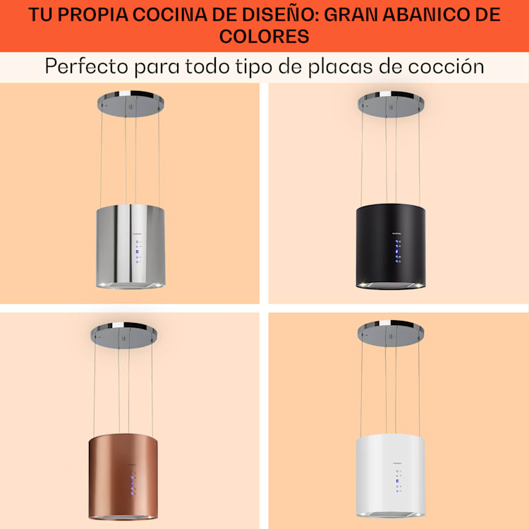 Klarstein Barett - Campana extractora aislada, Ø 35cm, Potencia de 190 W,  Ventilación máxima de 590 m³/h, 3 niveles de potencia, CEE B, Iluminación  LED, Acero inoxidable cepillado, Plateado : : Grandes  electrodomésticos