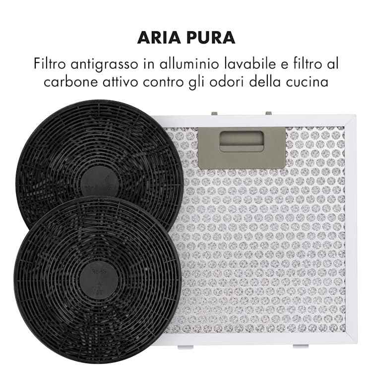 Barett - Cappa aspirante a isola, Ø 35 cm, ricircolo, 558 m³/h, LED, filtri ai carboni attivi Nero