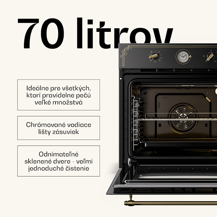 Victoria, vstavaná rúra, retro vzhľad, 9 funkcií, 50 – 250 °C, čierna 