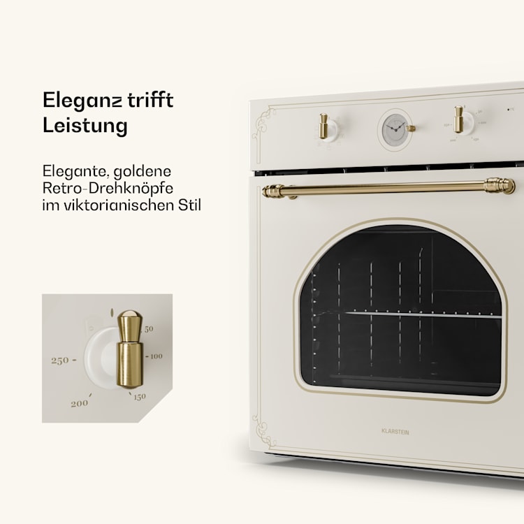 Victoria Einbaubackofen Retro-Design 9 Funktionen 50-250°C elfenbein Vintage-Creme