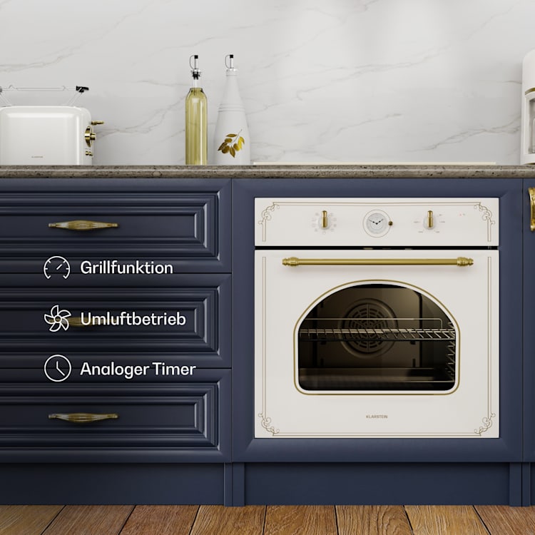 Victoria Einbaubackofen Retro-Design 9 Funktionen 50-250°C elfenbein Vintage-Creme