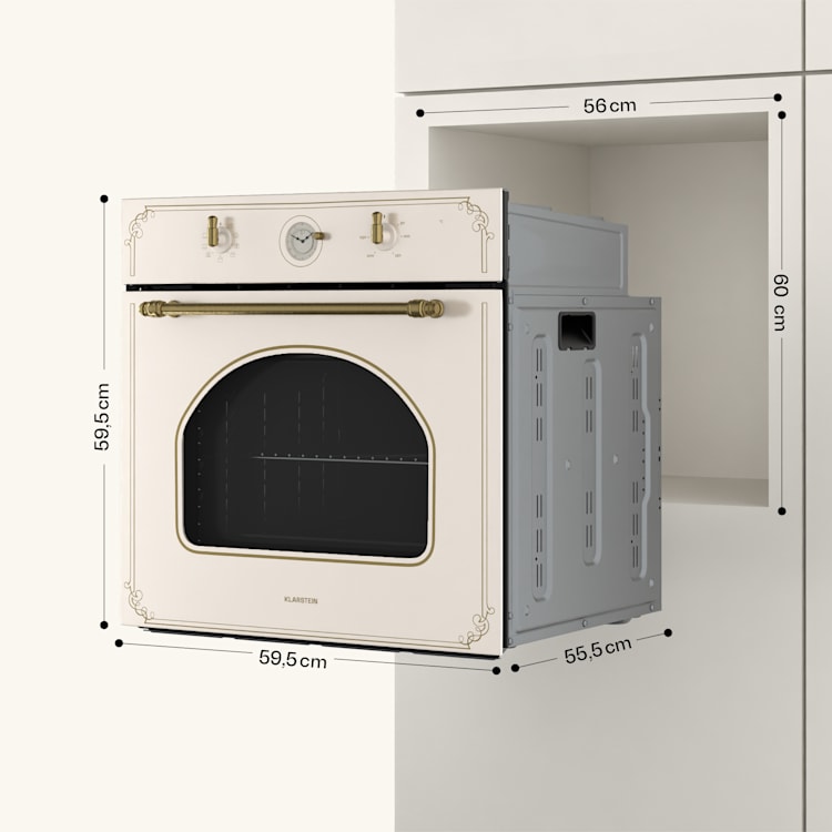 Victoria Einbaubackofen Retro-Design 9 Funktionen 50-250°C elfenbein Vintage-Creme