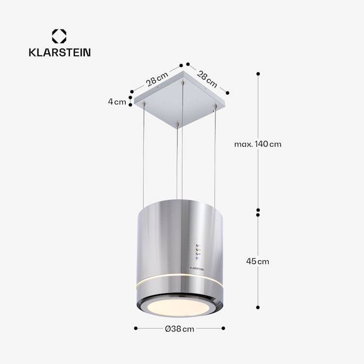 Tron Ambience Inselabzugshaube Ø38cm Umluft 540m³/h LED Edelstahl Edelstahl
