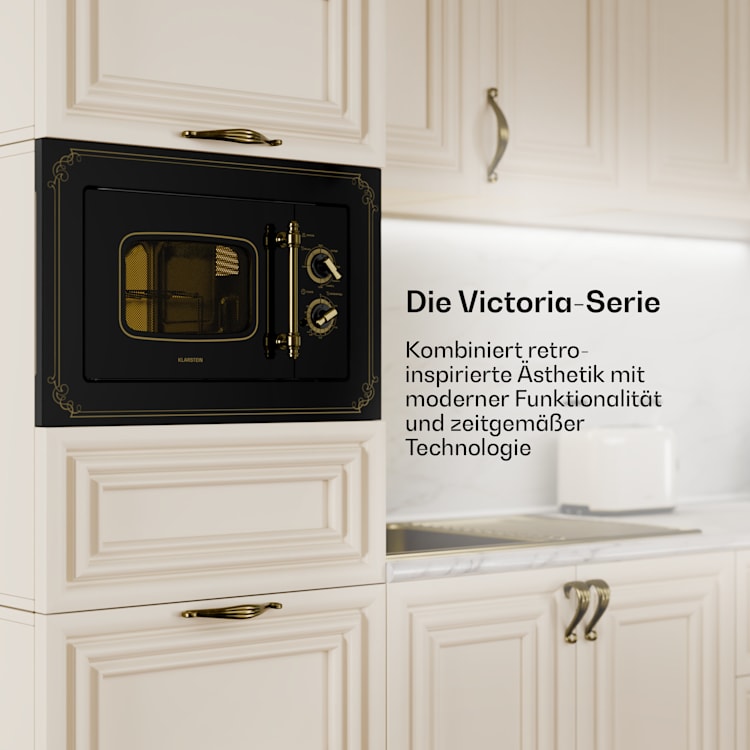 Victoria 20 Einbau-Mikrowelle, 20 l, 800 W, Grill: 1000 W, schwarz Schwarz