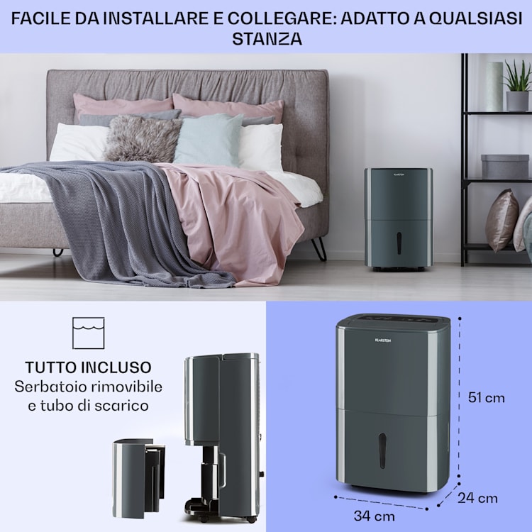 DryFy20 Deumidificatore 420W 20l/d 230m³/h 40-50m² DrySelect 45dB antracite 20l/24h | Antracite